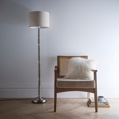 Rosa Satin Nickel Floor Lamp with Linen Shade