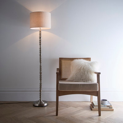Rosa Satin Nickel Floor Lamp with Linen Shade