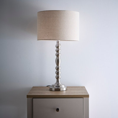 Rosa Satin Nickel Table Lamp with Linen Shade | DIY at B&Q