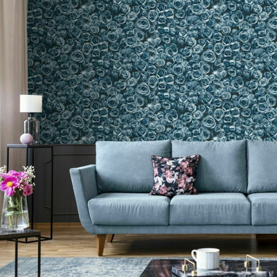 Rosalee Blue Small Roses Floral Photographic Flower Wall Wallpaper 158504
