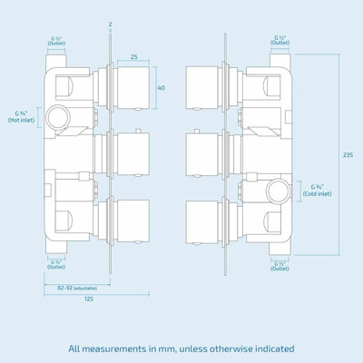 Rose 2 Way Square Concealed Thermostatic Mixer Valve Head Hand Held Shower Set - 8