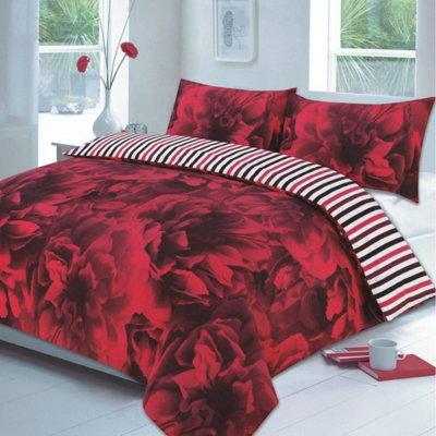 Rose 4 Pcs Complete Flowers Duvet Cover Set With Valance Sheet & Pillowcase