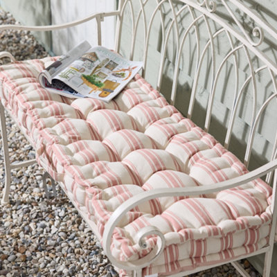 Rose Blush Cotton Stripe Indoor Outdoor Garden Bench Pad Cushion