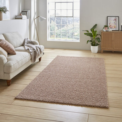 Rose Blush Plain 25mm Thick Anti-Shed Rug for Bedroom, Living, & Dining Room, Anti-Shed Modern Plain Rug-120cm X 170cm