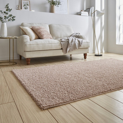 Rose Blush Plain 25mm Thick Anti-Shed Rug for Bedroom, Living, & Dining ...