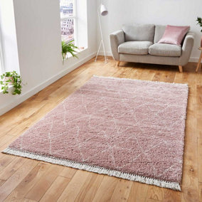 Rose Chequered Shaggy Kilim Moroccan Modern Rug for Living Room Bedroom and Dining Room-60 X 230cm (Runner)