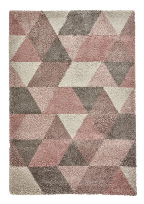 Rose/Cream Rug, Geometric Stain-Resistant Rug, Modern Shaggy Rug for Bedroom, Living Room, & Dining Room-120cm X 170cm