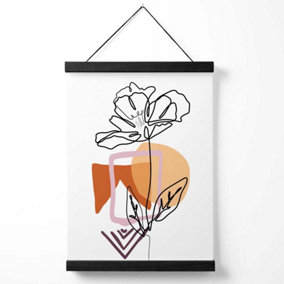 Rose Floral Line Art with Boho Purple and Orange Shapes Medium Poster with Black Hanger