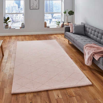 Rose Geometric Wool Luxurious Modern Plain Chequered Rug For Living Room and Bedroom-120cm X 170cm