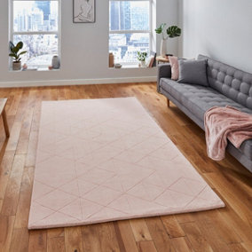 Rose Geometric Wool Luxurious Modern Plain Chequered Rug For Living Room and Bedroom-150cm X 230cm