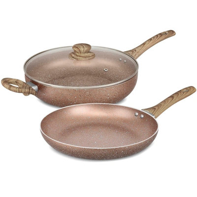 Rose Gold 2 Pcs Induction Non Stick Marble Frying Pan Saucepan Cooking Pot Set DIY at B&Q