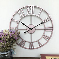 Rose Gold Antique Metal Oversized Decorative Skeleton Wall Clock with Roman Numerals 60 cm