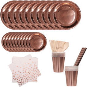 Rose Gold Party Tableware Disposable Dinnerware Set - Baby Blue