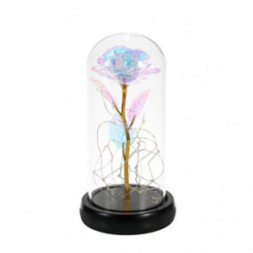 Rose in Dome with LED Lights - L9.5 x W11.4 x H22 cm