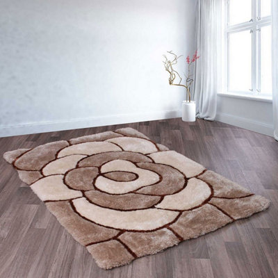 Rose Natural Shaggy Sparkle Easy to Clean Floral Optical/ (3D) Rug For Dining Room Bedroom And Living Room-60cm X 110cm