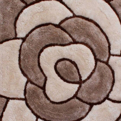 Rose Natural Shaggy Sparkle Easy to Clean Floral Optical/ (3D) Rug For Dining Room Bedroom And Living Room-60cm X 110cm