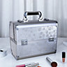 Rose Pattern Portable Lockable 4 Trays Beauty Salon Makeup Case