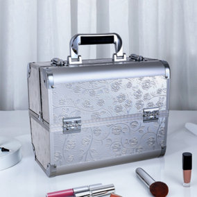Rose Pattern Portable Lockable 4 Trays Beauty Salon Makeup Case