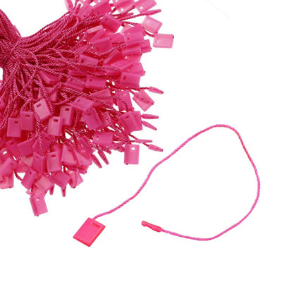 Rose Pink 7 Inch Nylon String Hang Tag with Snap Lock Pin, 100pcs