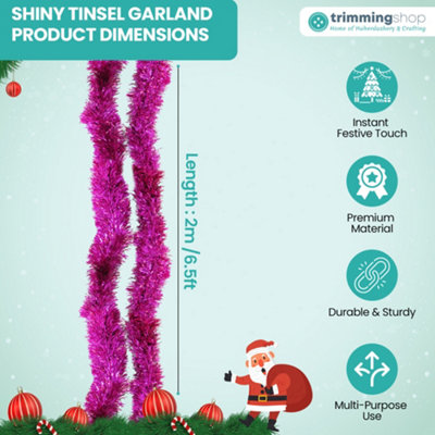 Rose Pink Metallic Shiny Christmas Tinsel Garland for Xmas Tree & Home ...