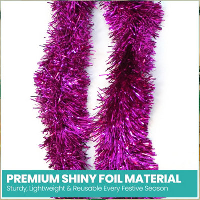 Rose Pink Metallic Shiny Christmas Tinsel Garland for Xmas Tree & Home ...
