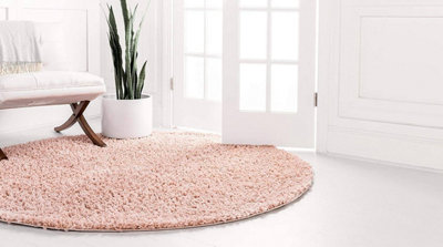 Rose Pink Thick Shaggy Circle Rug - California - 120cm