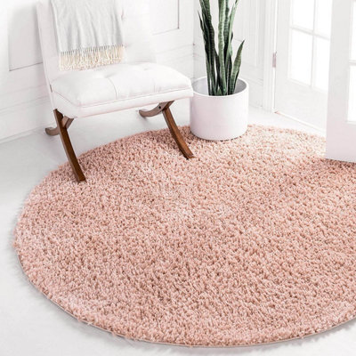 Rose Pink Thick Shaggy Circle Rug - California - 120cm