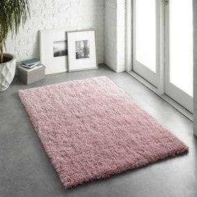 Rose Polyester Plain Modern Luxurious Shaggy Handmade Rug for Living Room and Bedroom-110cm X 160cm