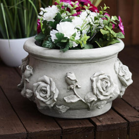 Rose Pot' Stone Cast Garden Plant Pot