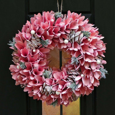 Rose Quartz Crocus Xmas Door Decoration Winter Autumn Wreath, Christmas Wreath 35cm