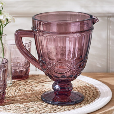 Rose Quartz Glass Drink Serving Pitcher Jug