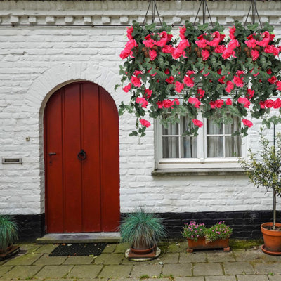 Rose Red Artificial Rose Flower Hanging Vines Silk Garland, 18 Flowers ...