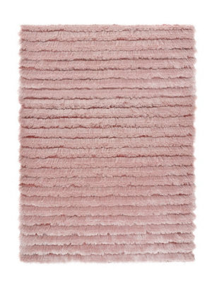 Rose Shaggy Rug, 30mm Thick Modern Rug, Handmade Rug, Plain Rose Striped Rug for Bedroom, & Dining Room-160cm X 230cm