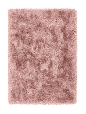 Rose Shaggy Rug, Anti-Shed Easy to Clean Rug, Handmade Modern Plain Rug for Dining Room, & Bedroom-43 X 43cm (Cushion)