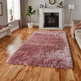 Rose Thick Shaggy Plain Handmade Modern Easy to Clean Rug for Living Room and Bedroom-60cm X 120cm