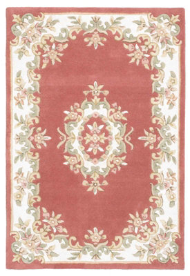 Rose Traditional Handmade Wool Floral Bordered Rug for Living Room and ...