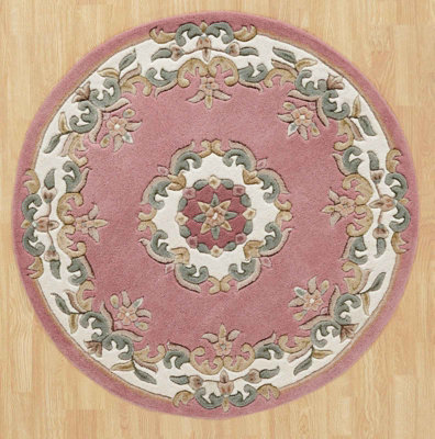Rose Traditional Handmade Wool Floral Bordered Rug for Living Room and ...