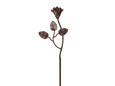 Rose with Leaf - Metal Flower Garden Stakes - Pack of 3 - 90cm