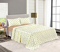 Rosebud Floral Flannelette Sheet Set 100% Brushed Cotton Thermal Fitted Sheet Flat Sheet & Pillowcases Bedding Set
