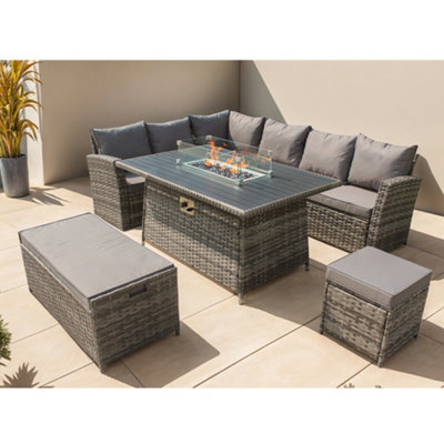 Rosen Seater Rattan Garden Furniture Corner Sofa Set Fire Pit