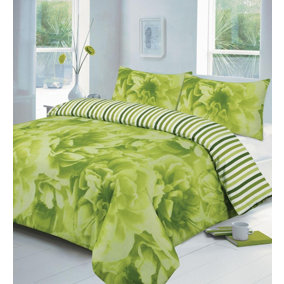 Roses Lime Duvet Cover Set, Size Double