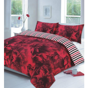 Roses Red Duvet Cover Set, Size Double
