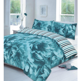 Roses Teal Duvet Cover Set, Size Double