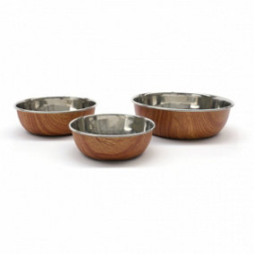 Rosewood Stainless Steel Wood Effect Pet Bowl 1200ml
