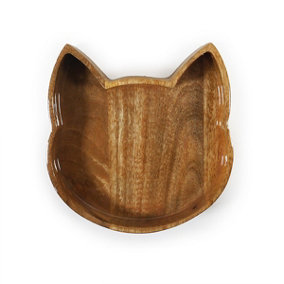 Rosewood Wooden Cat Shape Pet Bowl