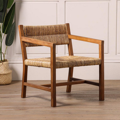 Rosie Armchair Natural Banana Fiber Seat and Backrest Brown Teak Accent Frame