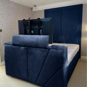 Rosie Plush Velvet Blue TV Bed Frame