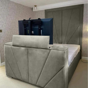 Rosie Plush Velvet Grey TV Bed Frame