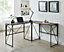 Ross Computer Desk Corner L-Shaped Home Office Workstation PC Table Study Gaming Natural Wood Effect Table Top Black Metal Frame