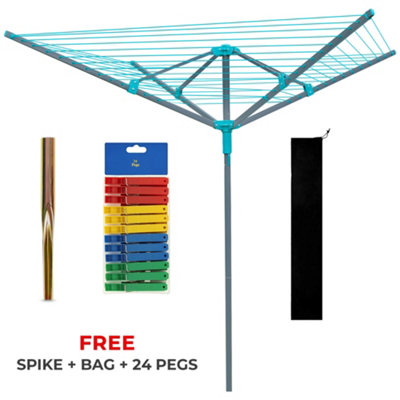 ROTARY AIRER 4 ARM 50M OUTDOOR CLOTHES GARDEN WASHING LINE DRYER SPIKE & COVER